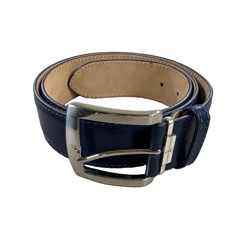Links & Kings Belt Men's 36 Navy Blue Italian Leather Golf Made USA 1.5" Silver